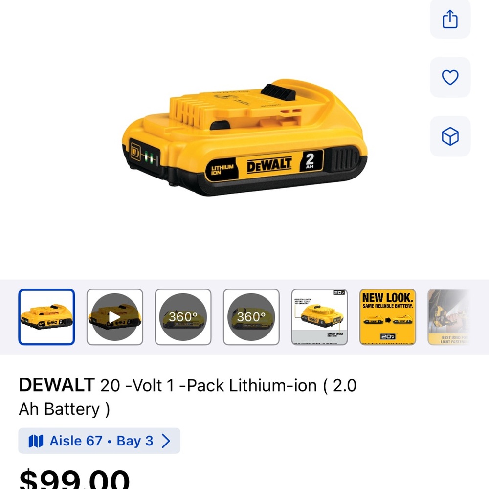 DEWALT Yellow Lithium-Ion Battery Pack Brand New
